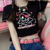Harajuku Style Women Summer Short Sleeve Round Collar Skull Printed Bare Midriff Crop Top
