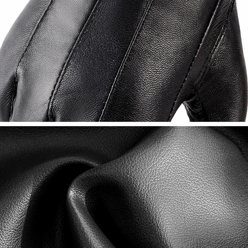 WTEMPO 1 Paar Kunstleder Warme Plüsch Vollfingerhandschuhe Herbst Winter Outdoor Radfahren Fahren PU Schwarze Handschuhe