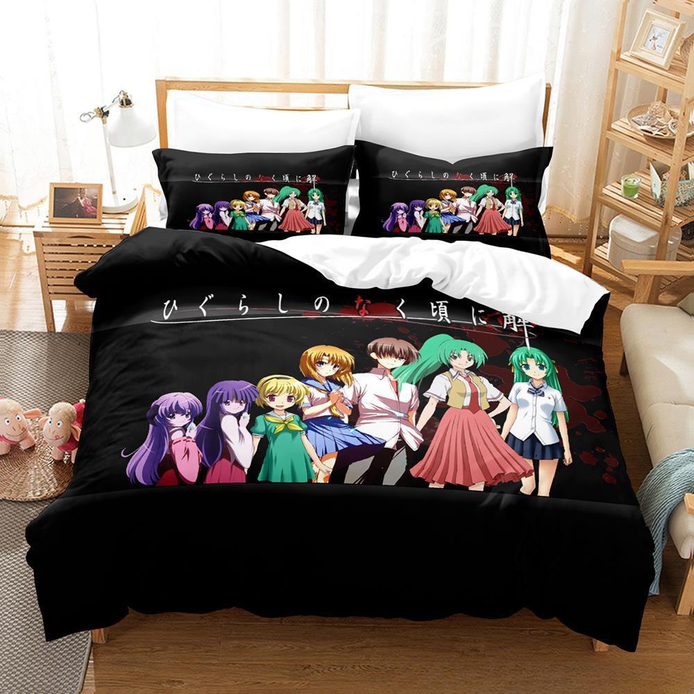 Game Higurashi When They Cry Bedding Set Single Twin Full Queen King Size Bed Set Adult Kid Bedroom Duvetcover Sets Home Textile