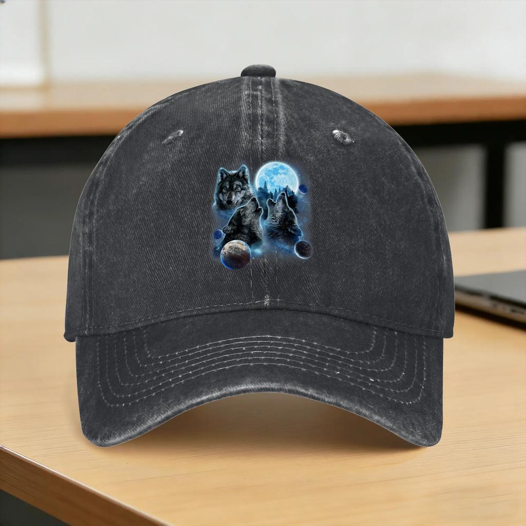 Three Wolf Howling and Moon Casual Baseball Cap Outdoor Gym Trucker Hat Summer Adjustable Couple Women Design Baseball Caps