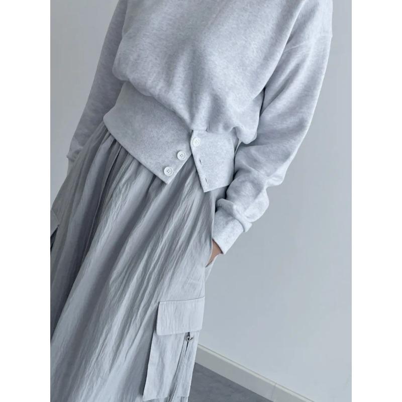 Sør-Korea elegant vårfarget retro allsidig elastisk midje snøring med store lommer design løst avslappet cargoskjørt for kvinner