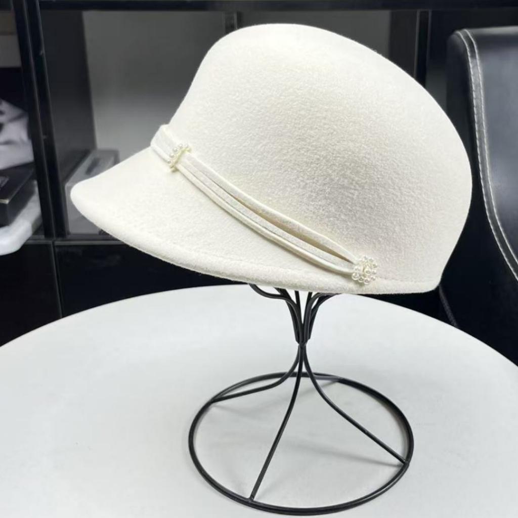 French celebrity style autumn and winter imported Australian wool woolen pearl duck tongue beret women's wool equestrian hat newsboy hat