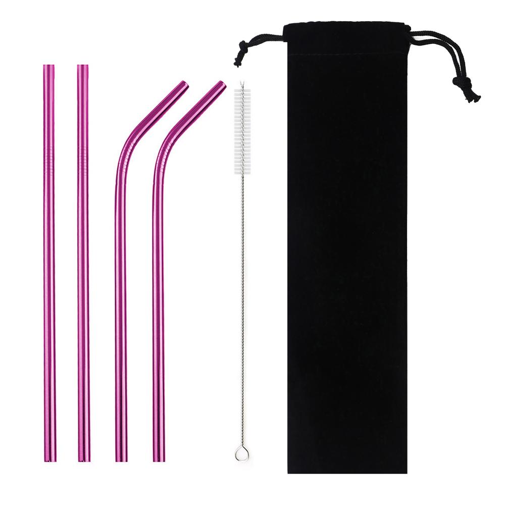 18/10 Stainless Steel Reusable Straws Gold Drinking Straw Set Mteal Straw Coffee Party Bar Straw With Cleaner Brush Portable Bag