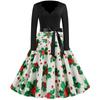 Women's Fashion Long Sleeve Christmas Round Neck Print Hem Dress