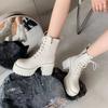 Round Head Thick Heel Lace-up Martin Boots Women's High Heel Waterproof Platform Platform Platform Short Boots Small Retro Soft Leather Boots Women