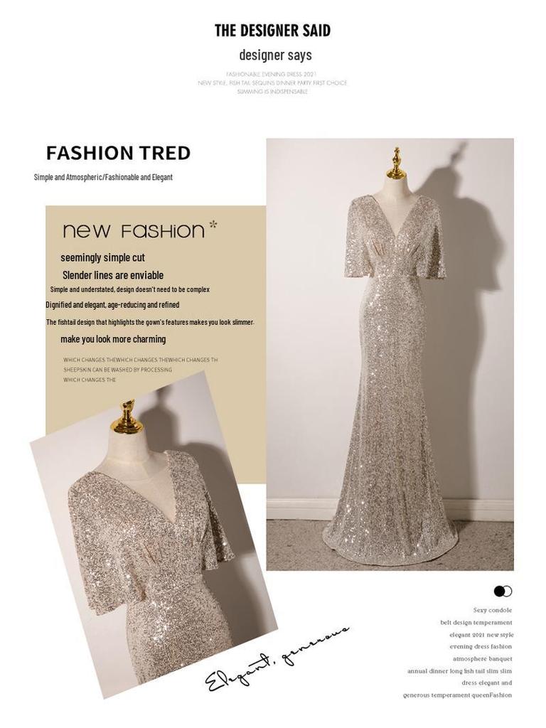 Rochie de seară elegantă 2024 Champagne cu trenă tip pește pentru femei - Stil de banchet de înaltă clasă