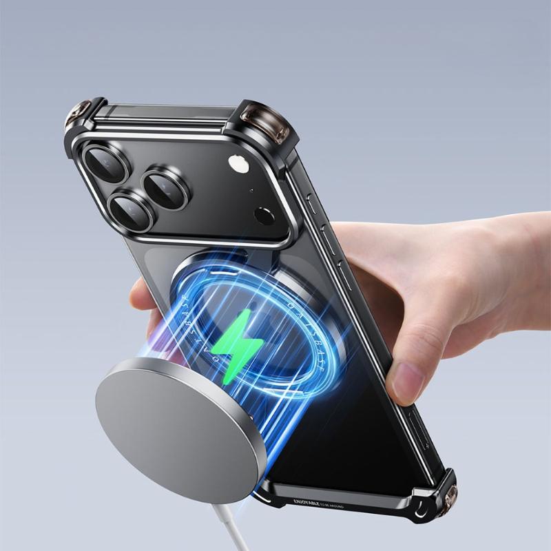 Magnetic Metal Bumper Cover for iPhone 17 Pro Max Magsafe 360° Rotatable Holder Frameless Shockproof Case for iPhone Air 17Pro