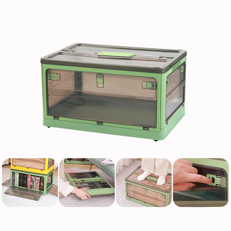 

37 x 26.5 x 22cm Folding Storage Box for Home,5-Sided Doors PP Storage Bin,Size: S Green