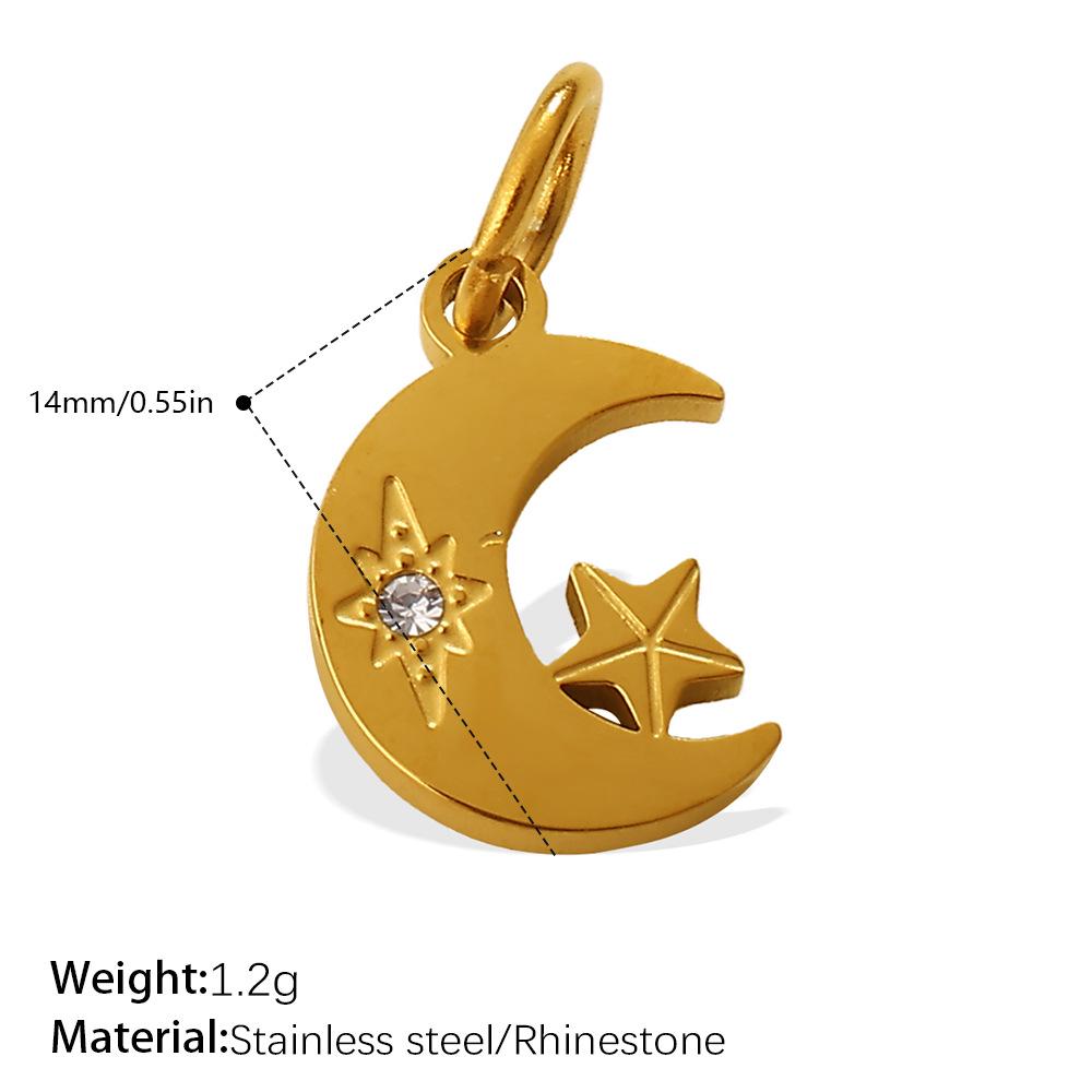 18K Gold-Plated Stainless Steel Moon Heart Diamond Pendant for DIY Jewelry