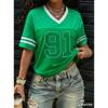 Amerikanischer Stil Damen BUMBER 91 Aufdruck Leicht Atmungsaktiv V-Ausschnitt Kurzarm Baseball T-Shirt Damen Trikot