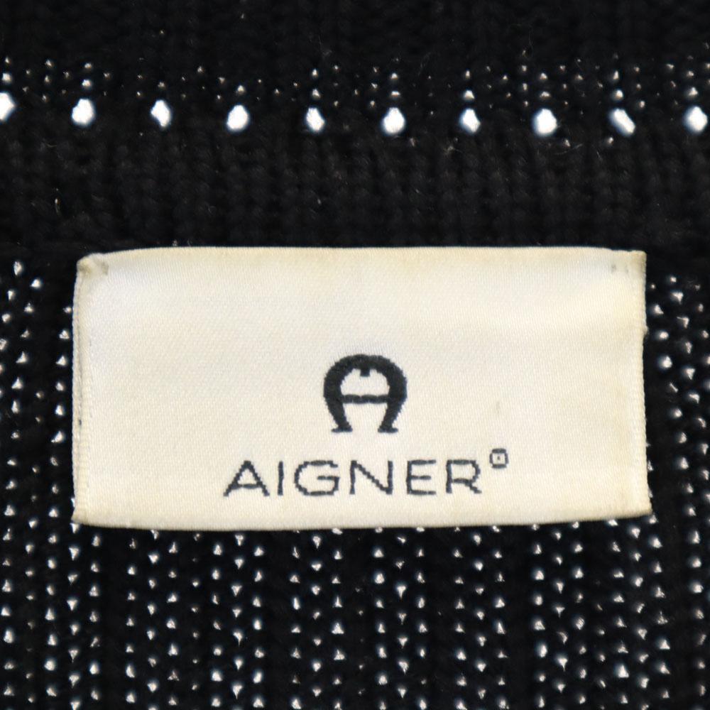 AIGNER Made In Italy Long Sleeve Knit Cardigan 44 Black Coat Women Used