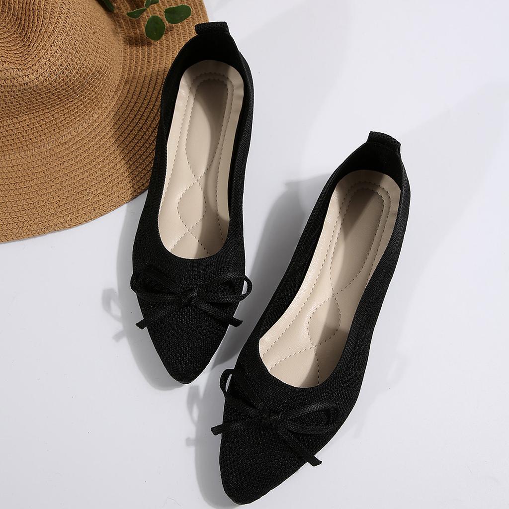 Foreign Trade Bow Single Shoes Women's 2025 New Doudou Shoes Women's Knitted Flat Shoes Light Mouth Fly Knitting Shoes Large Size Women's Shoes