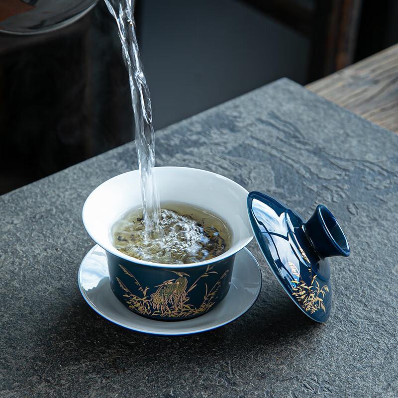 Shangqi Azure Blue Heron Ceramic Gaiwan