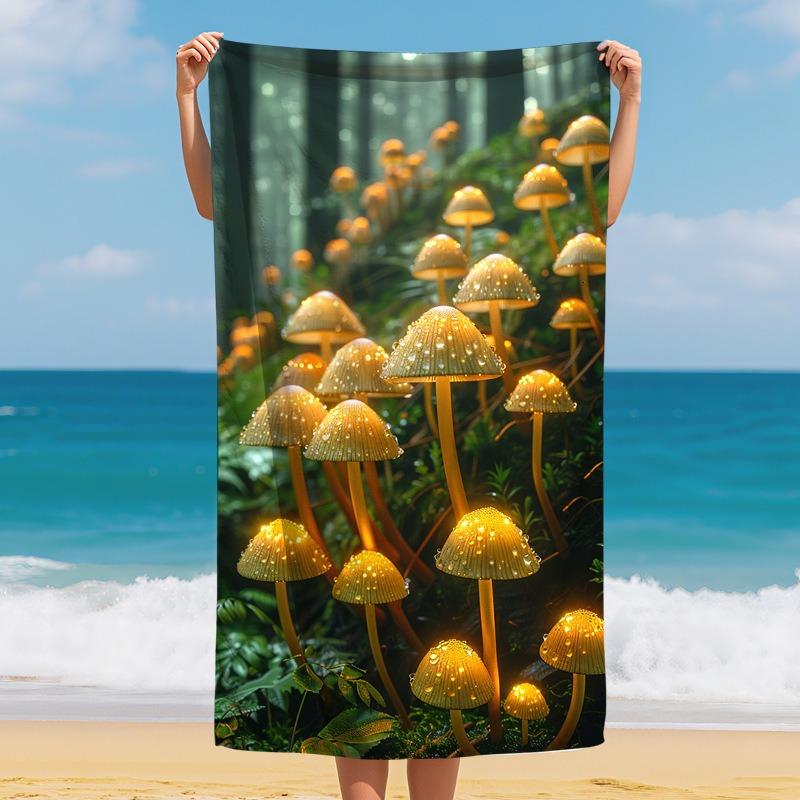 Vintage Botanische Paddenstoel Strandlaken Kleurrijke Plant Sneldrogend Polyester Badlaken voor Zomervakantie Surfen Zandvrij Mat