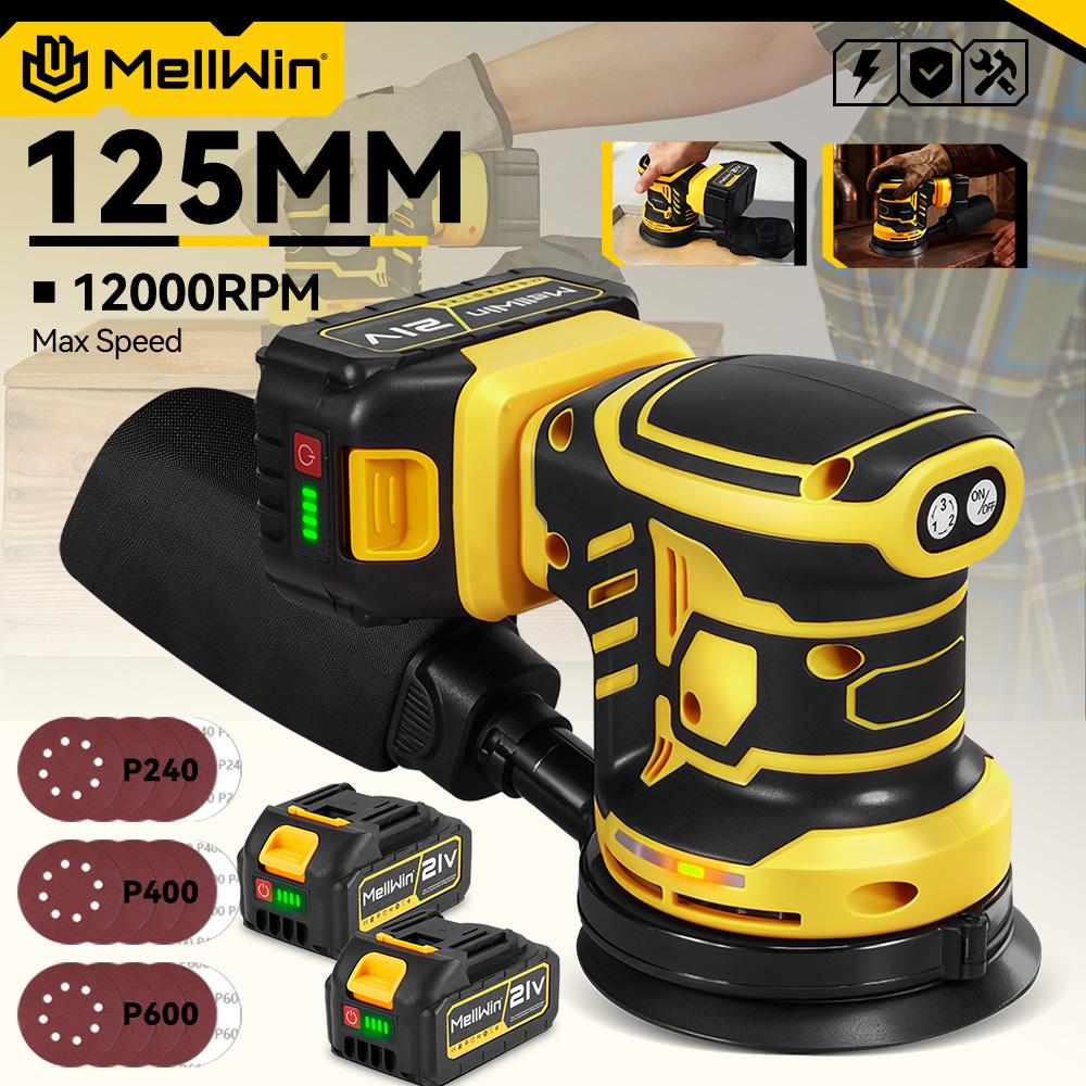 MELLWIN Cordless Electric Orbital Sander 3 Speeds Adjustable Woodworking Sanding Polishing Machine For Makita 18V Battery Pin