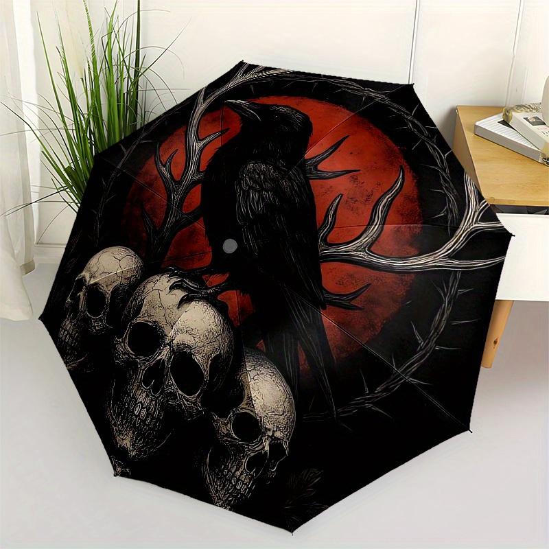 

1pc Raven Skulls Blood Moon Artwork Umbrella with Plastic Handle,Suitable for All Seasons Home Travel Outdoor UmbrellaB1853