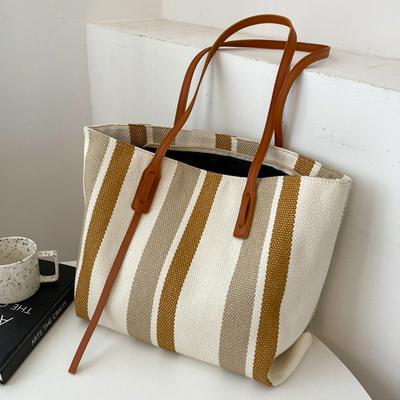 Large Capacity Shoulder Bag for Woman Fashion Stripe Handbag Shopping Bag Ladies Casual Tote Bag