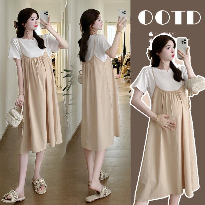 

Trendy Summer Maternity Dress: Elegant, Sweet, and Loose Two-Piece Style Medium