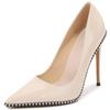Women Metal Bead Rimmed High Thin Heel Shoes Pointed Toe Stiletto Pumps for Office Nightclub Party Wedding Host Model Influencer