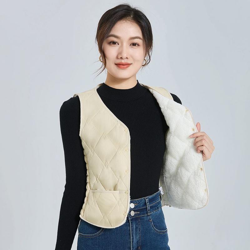 Winter Down Cotton Vest for Women Plus Velvet Thickened 2025 New Lightweight Slim Short Warm Vest