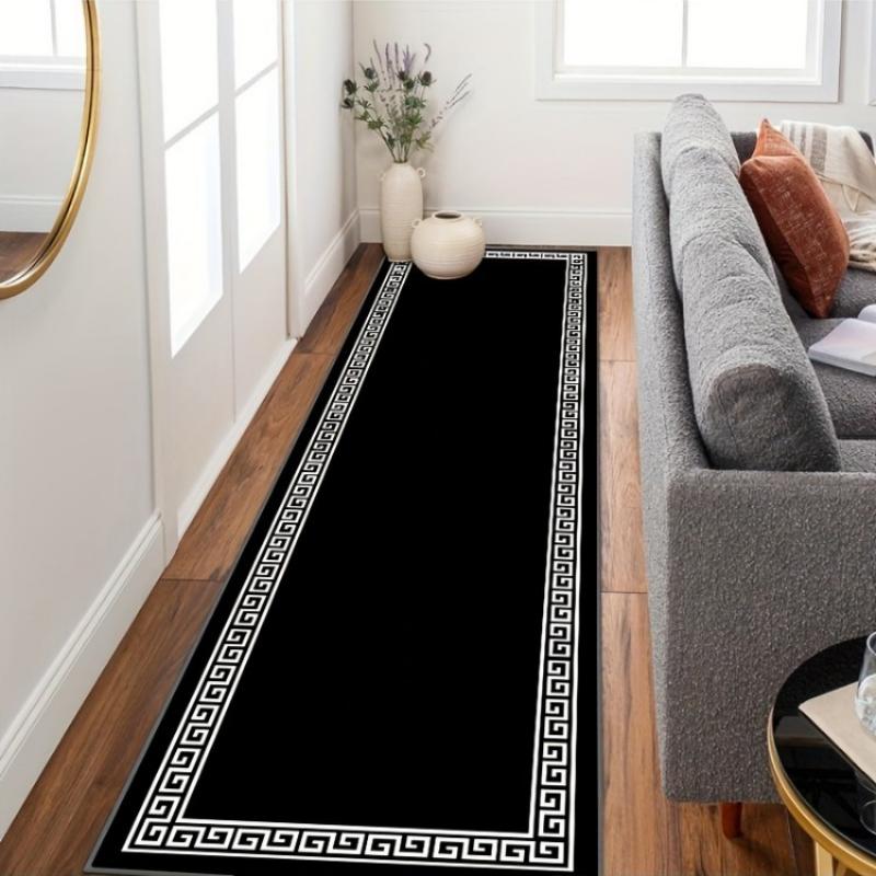 High-End Zwart Wit Griekse Sleutel Lange Vloermat, Elegante Geometrische Randprint Antislip Duurzaam Runner Tapijt voor Entree Hal 40x120CM
