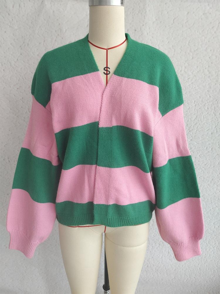 knitted vintage stripe causal loose Spring autumn woman cardigan sweater for women sweaters clothes