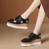 Women Korean‑Style Patent Wedge Pumps, Square‑Toe Star Decor Platform Thick‑Sole High Heel Shoes, British‑Inspired Versatile Casual Daily Footwear