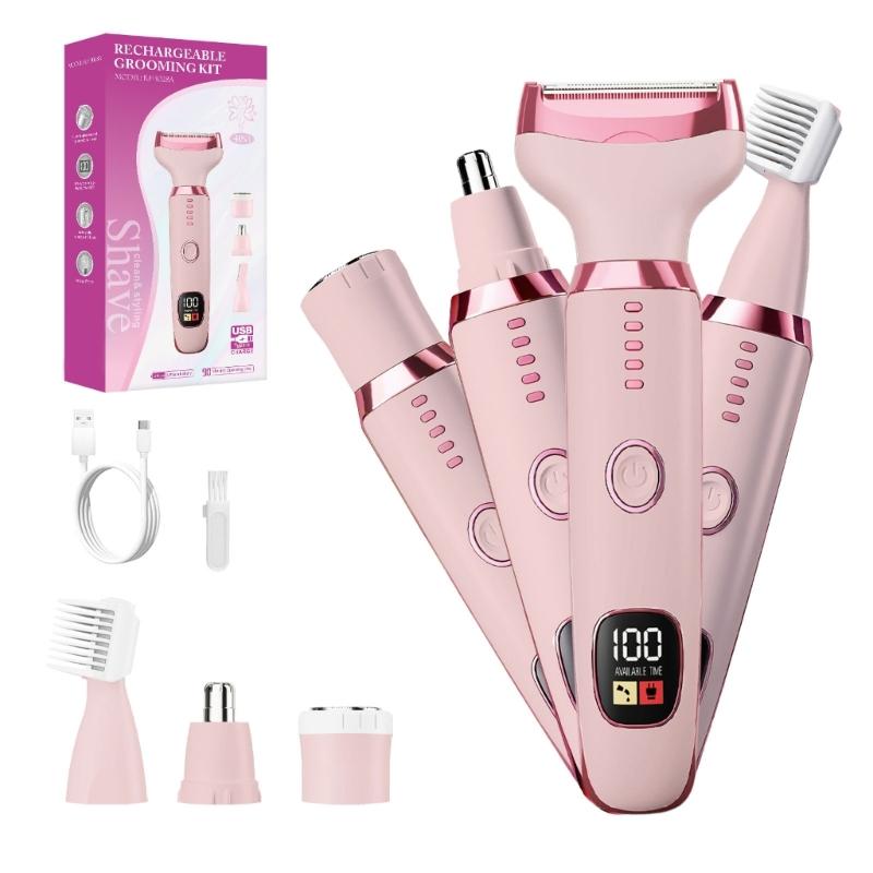 Multifunctional Electric Nose Ear Hair Trimmer Grooming Tool With 4 Interchangeable Heads And LED Display