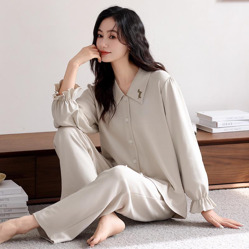Pajamas Couple Spring and Autumn Pure Cotton Long-sleeved Cardigan Casual Men's and Women's Autumn and Winter High-end Loungewear Suit