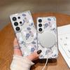 Transparent Magnetic Suction Samsung Mobile Phone Case S25U Elegant Blue and White Flower S24Plus Small Fresh S23 Mobile Phone Case