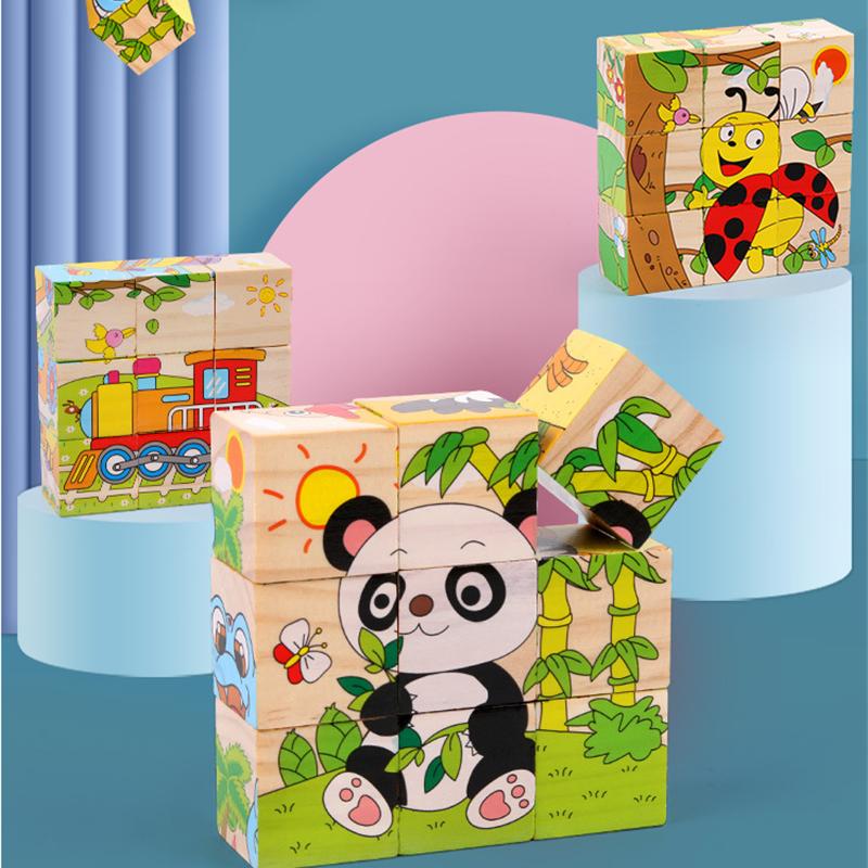 Baby Wooden Blocks Toys Children Six Side Cube Jigsaw Puzzles Game Animal Fruit Traffic Cognize Early Learning Educational Toys