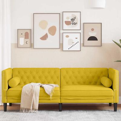 Vidaxl Sofa Chesterfield Z Wałkami, Trzyosobowa, Żółta, Aksamit