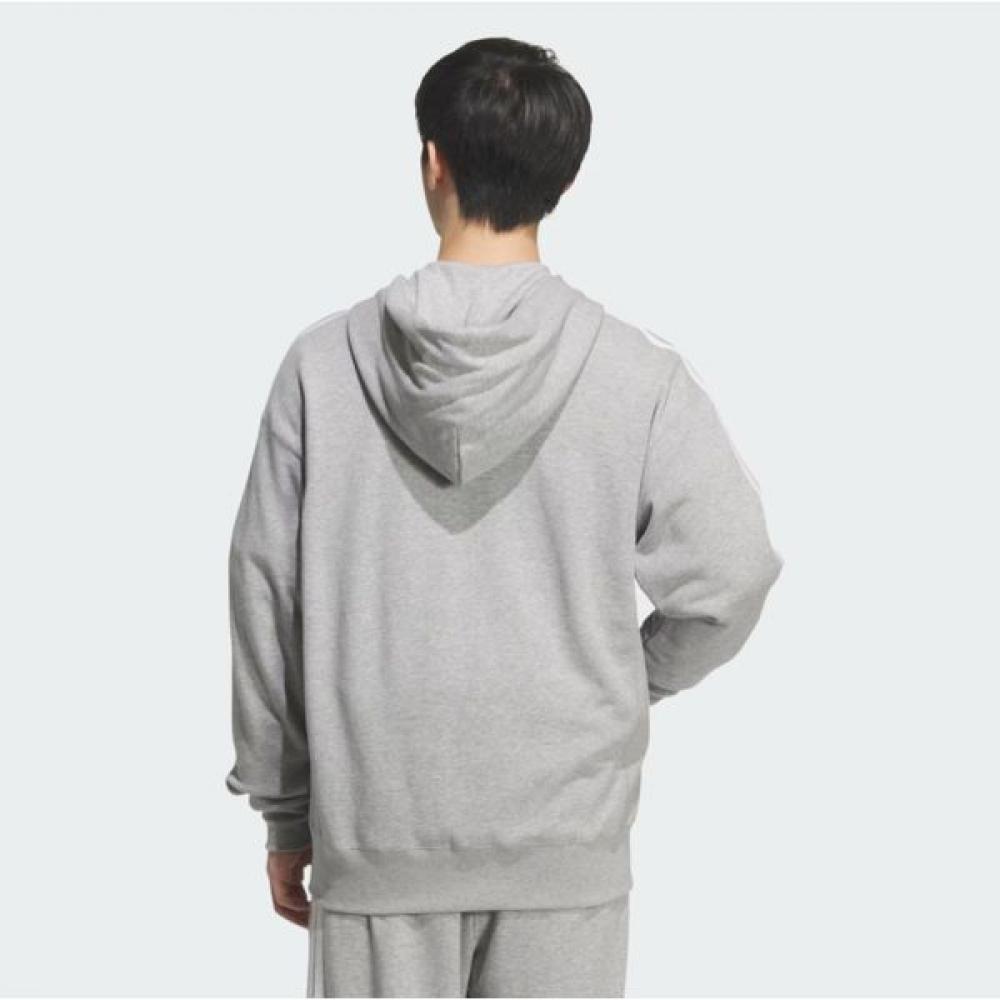 Adidas Unisex Casual Cotton 3 Stripe Full Zip Hoodie Grey
