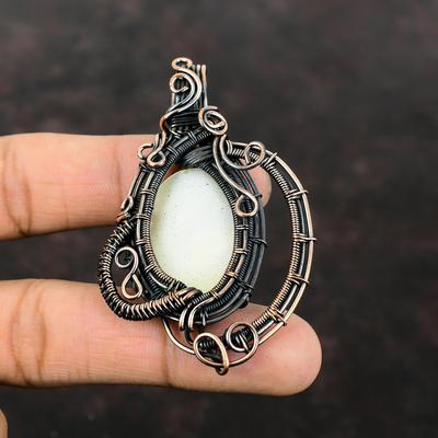 Perlmutt Anhänger Kupferdraht umwickelter Anhänger Eleganter Anhänger Handgefertigter Kupferschmuck Edelsteinanhänger Geschenk für Sie Drahtumwickelter Schmuck