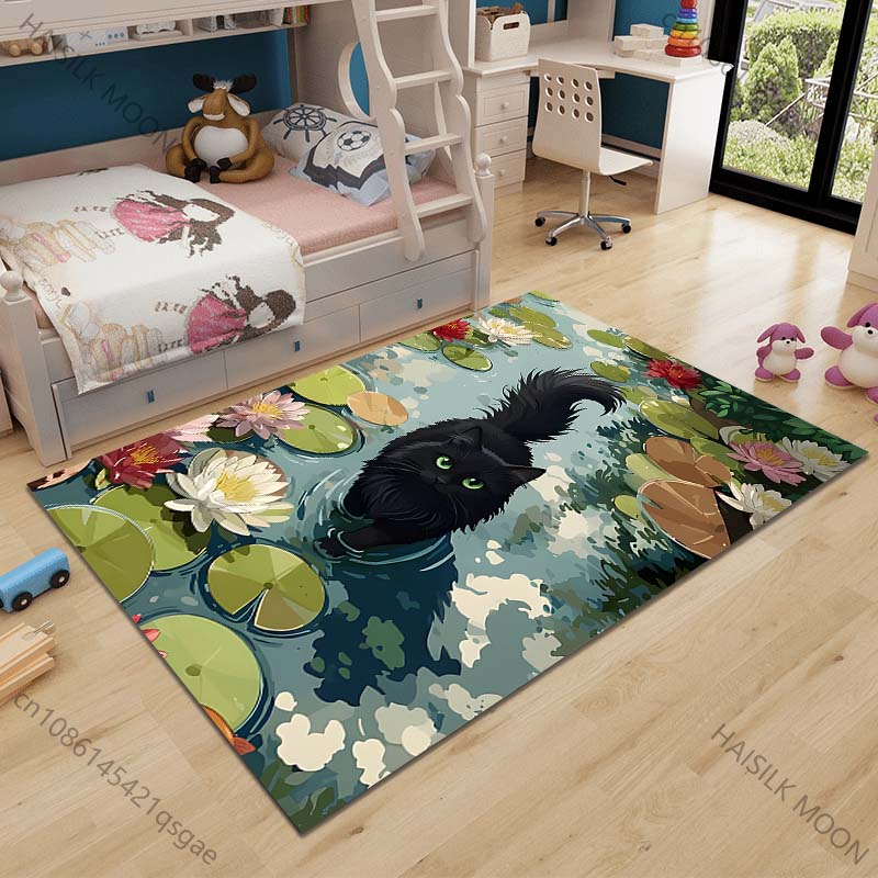 

Multiple sizes Black cat walking among lilies Carpet for Living Room Bedroom Sofa Home Decor Rus Non-slip Floor Mat Luxury Gift 40cm x 60cm