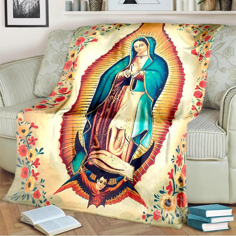 Our Lady of Guadalupe Blanket Religion Mary Throw Blanket Soft Sofa Cover Flannel Lightweight Warm Blankets for Bedroom Couch