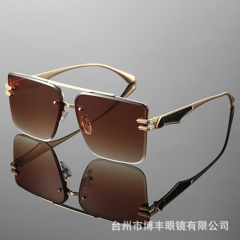 Double Beam Super Large Frame Half Frame Metal Double Beam Outdoor Sunshade Sunglasses Men'S Fashion Sunglasses