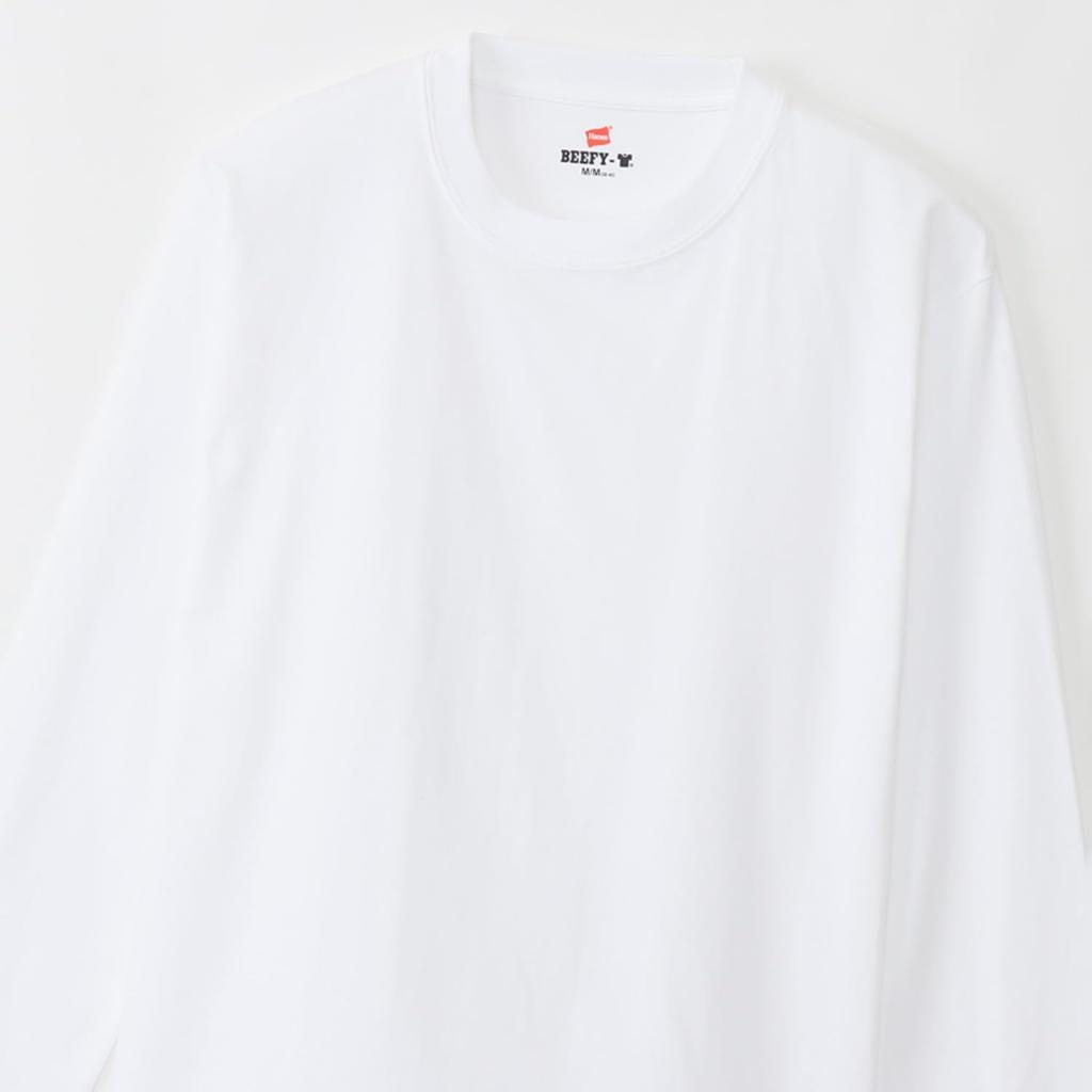 Hanes Long Sleeve Round Thick Solid Size L Beefy-T T-Shirt, 100% Cotton, Neck, Tagless, Fabric, Color, Men's White, (H5186)