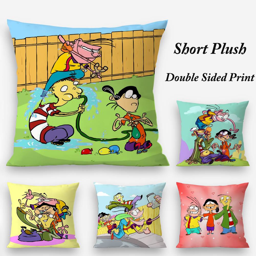 Federa Cuscino Cartone Animato E-Ed Edd N Eddy Tessuto Peluche Morbido Stampa Fronte/Retro Copricuscino Divano Copricuscini