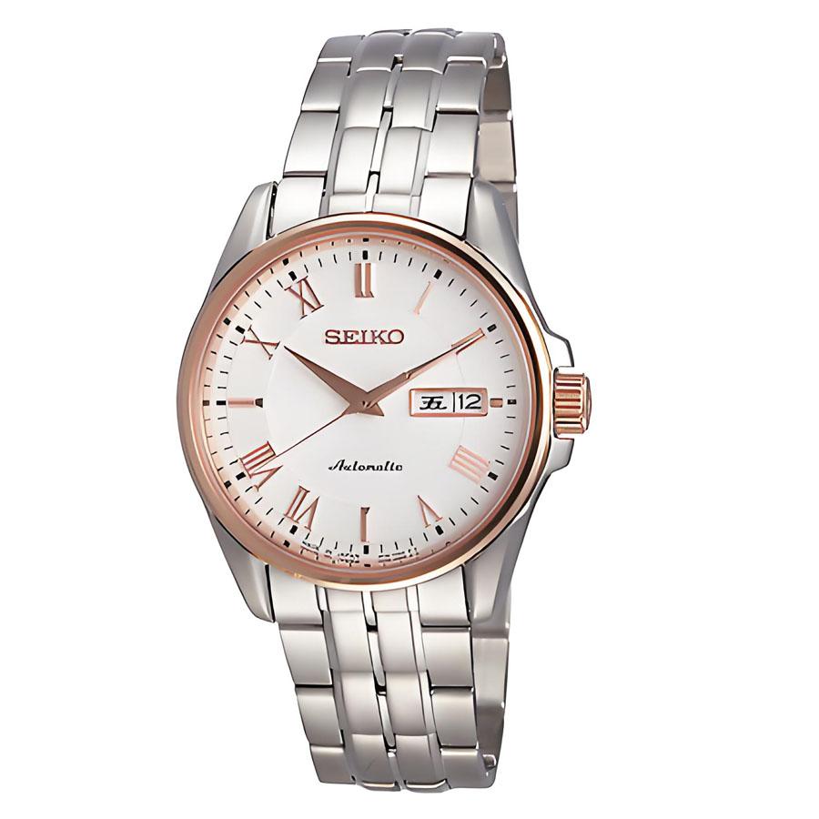 

Механические мужские часы Белый циферблат Водонепроницаемость 100 м Ремешок из нержавеющей стали Простые и модные SRP186J1