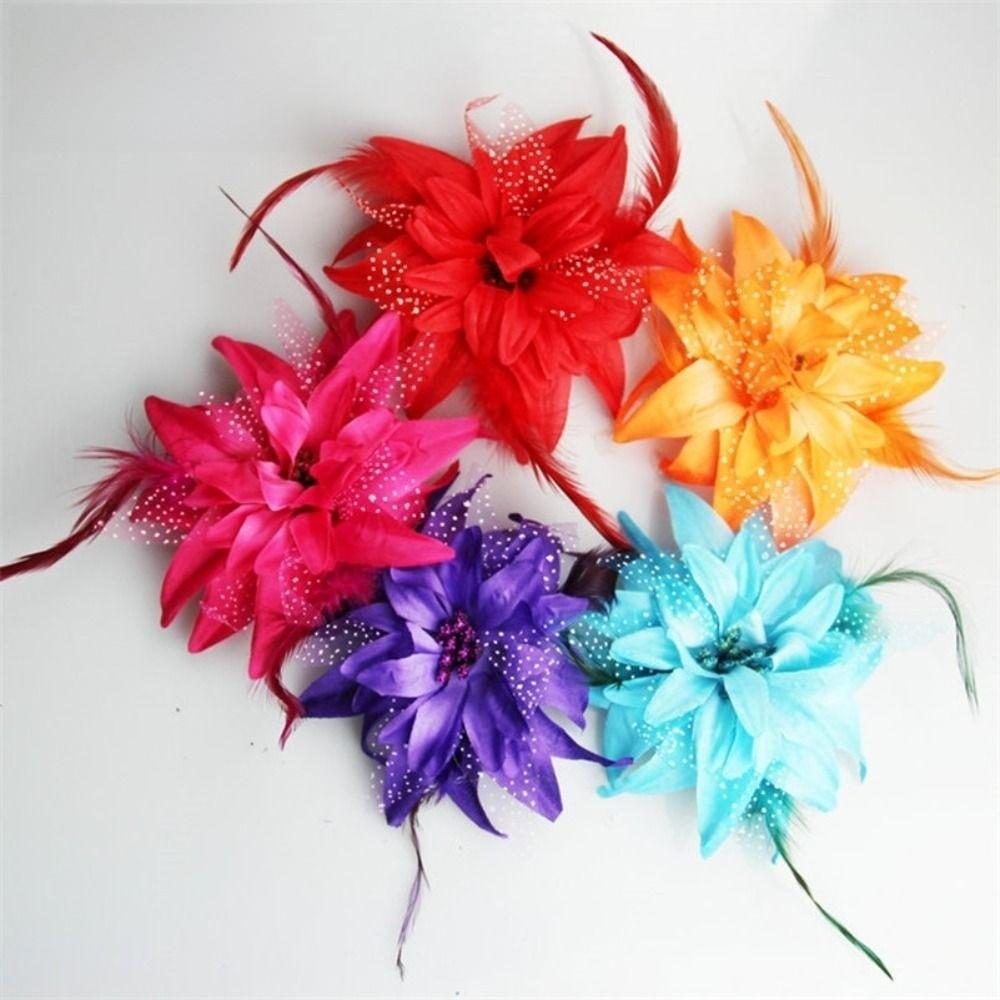 Fashion Brooch Feathers Hair Clip Flower Beads Bridal Hairpin Headdress Corsage Feather Wrist Flower for Dance Performance