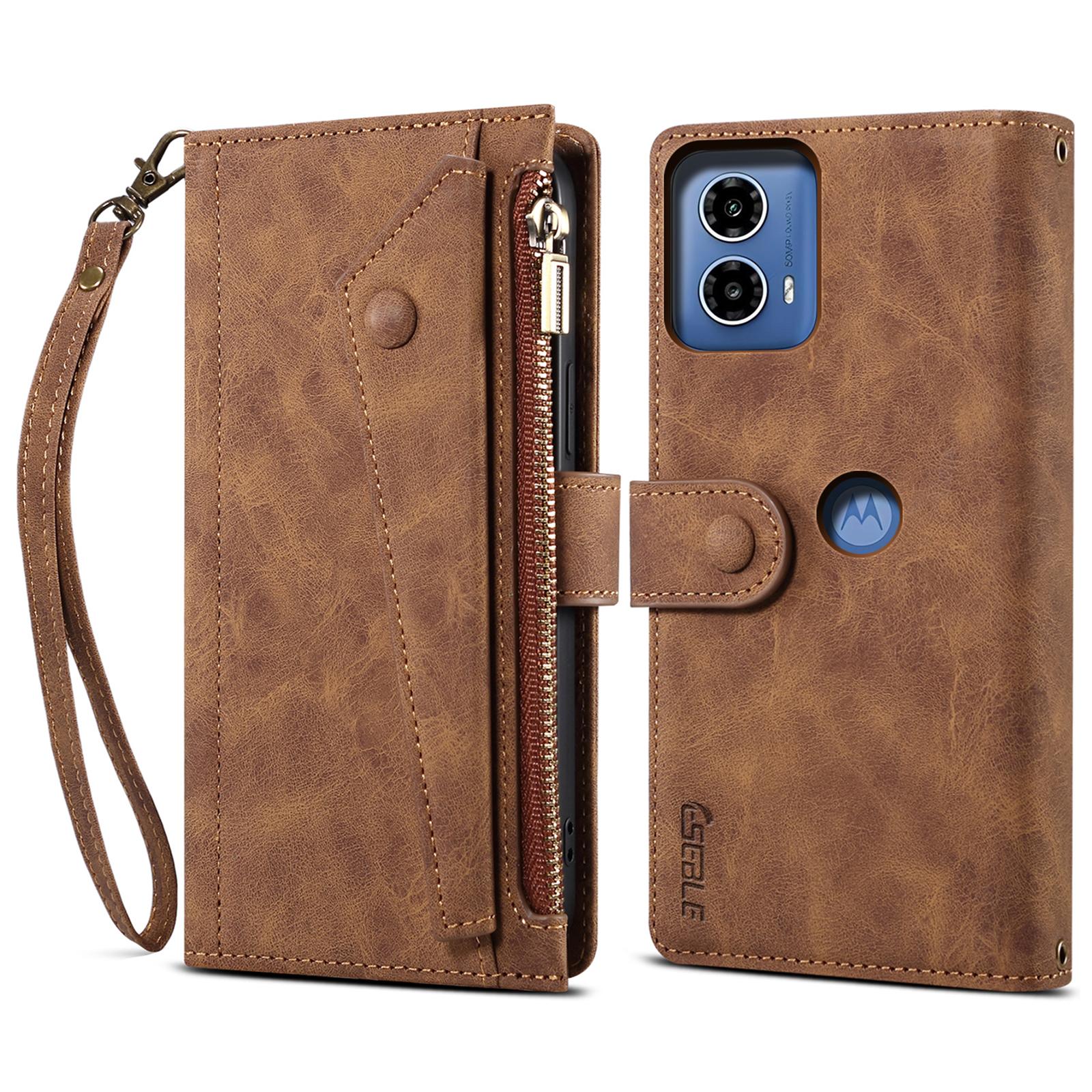 

ESEBLE Star Series For Motorola Moto G24 Power Case RFID Blocking Leather Phone Cover Zipper Pocket Brown