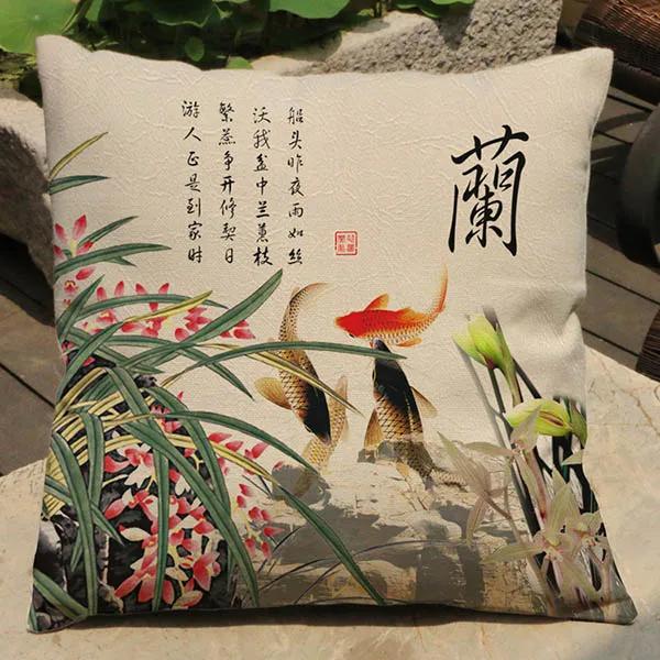 

Chinese Poem With plum, orchid, bamboo and chrysanthemum Print Cushion Reading Room Decoration Classic Literature Throw Pillows 40x40cm16x16Inch