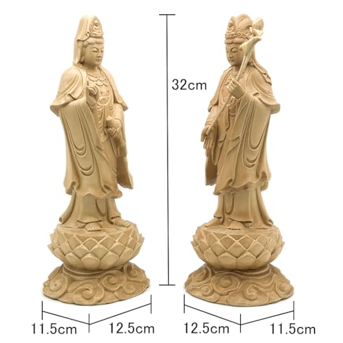 HU Trading Buddhist Statue, Standing Kannon Bodhisattva and Seishi Bodhisattva (Total Height: 23cm, Width: 12.5cm, Depth: 11.5cm), Amida Triad Ornamen