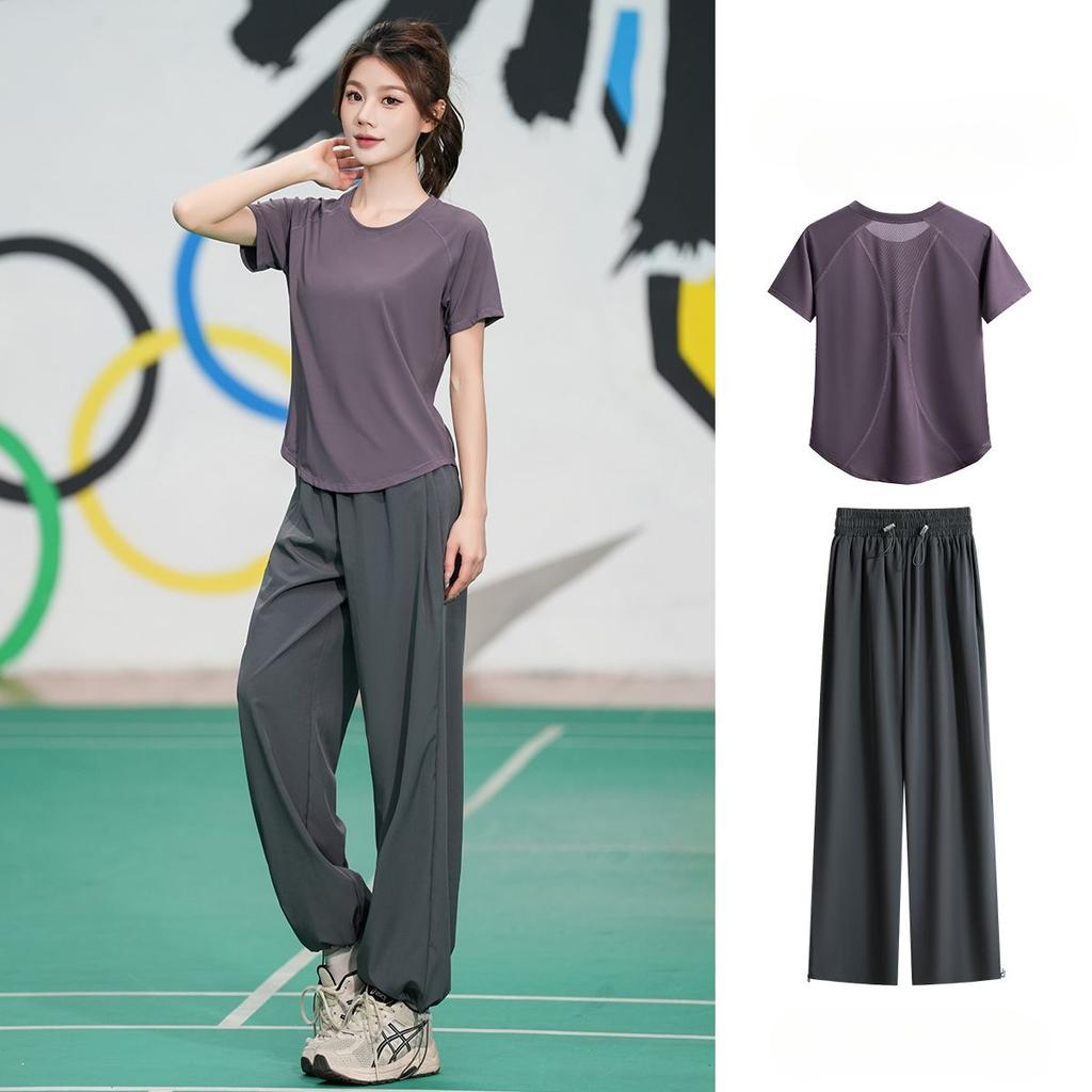 Professional Quick Dry Sports Set Summer Breathable Running Yoga Loose Fitness Short Sleeve Workout Outfit