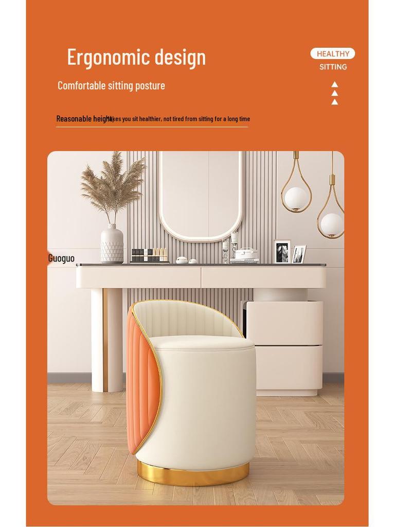 Stołek do makijażu z litego drewna: Lekki Luksus Okrągłe Krzesło do Salonu lub Toaletki, Dostawa Tego Samego Dnia