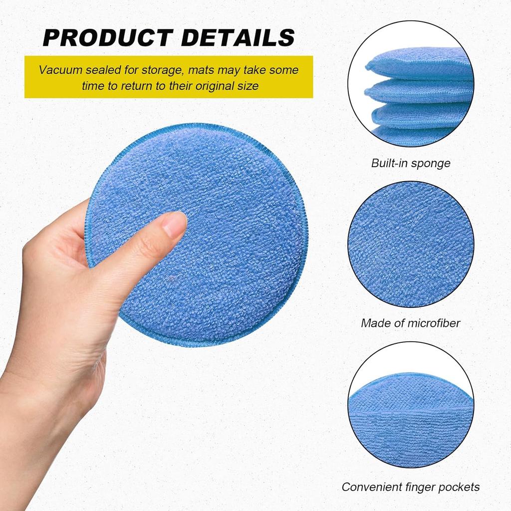 8PCS Microfiber Wax Applicator Pads, 5 Inch Round Car Wash Sponge Cleaning Tools with Finger Pocket, Scratch-Free Ultra-Soft Foam Bulk for Fine