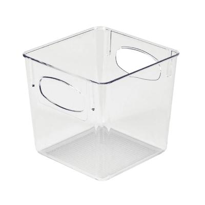 Square Clear Plastic Storage Organizer Basket Home Office Bathroom Jewelry and Cosmetic Accessories with Easy Grip Handle