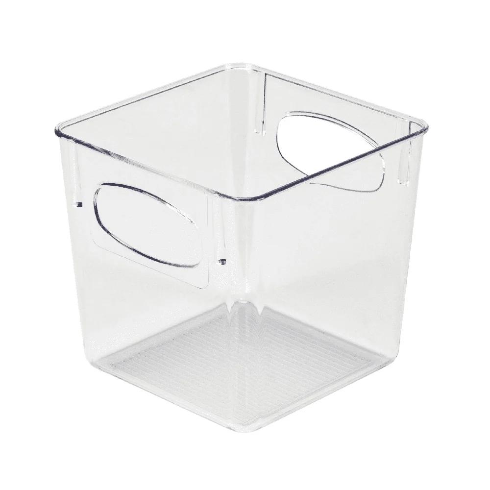 Square Clear Plastic Storage Organizer Basket Home Office Bathroom Jewelry and Cosmetic Accessories with Easy Grip Handle