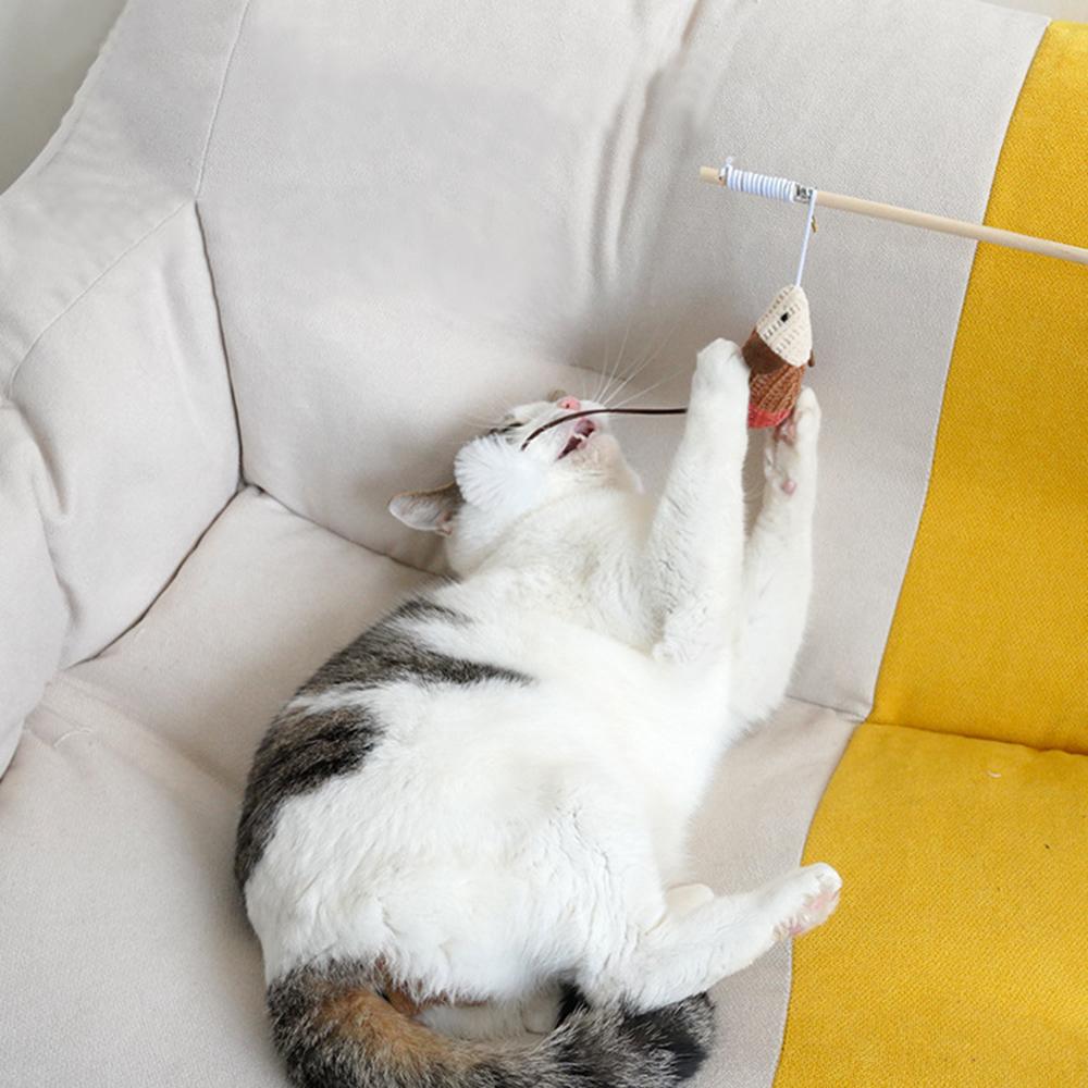 Mouse Teasing Cat Stick Interactive Play Kitten Rope Plush Ball Pet Toy Sound Paper Star Wood Funny Cat Stick
